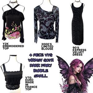 Y2K VTG. 4PC. WHIMSYGOTH DARK ROMANTIC FAIRY DRESS TOPS BUNDLE SMALL